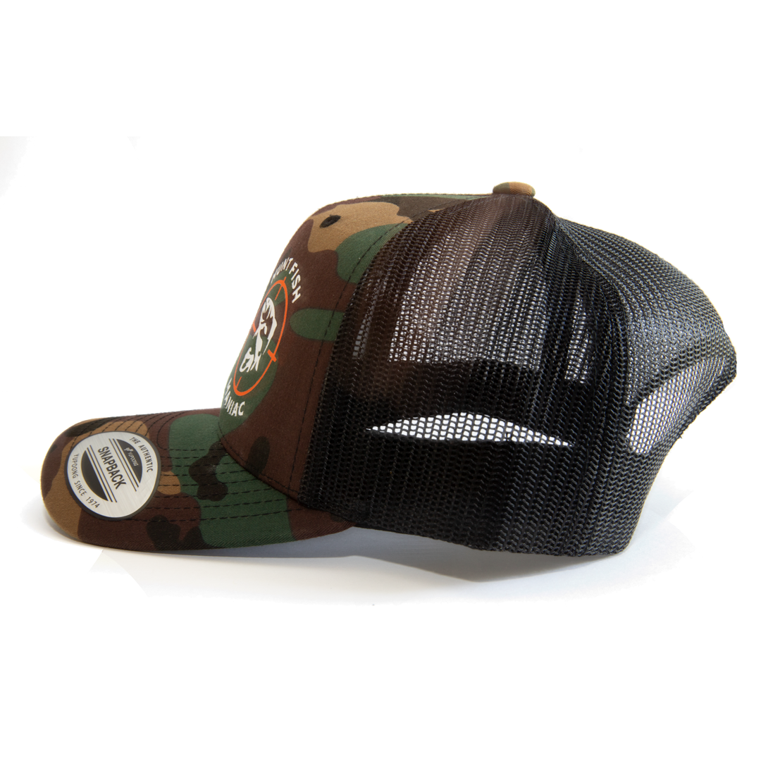 Camo 'Hunt Fish Maniac Logo Trucker Hat