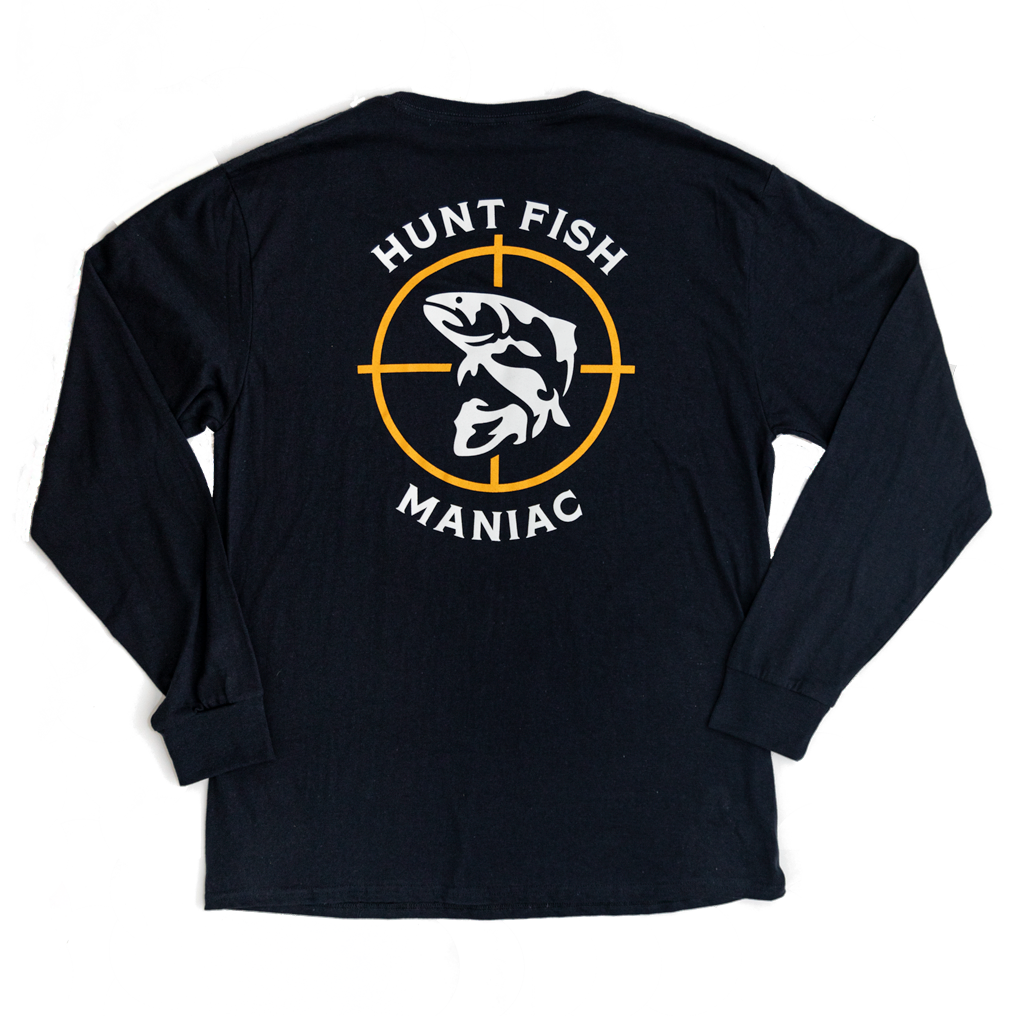 Heather Black 'Hunt Fish Maniac' Logo Long-Sleeve Tee back view
