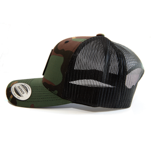 Camo Black Mesh New Era Flat Bill Snap Back - Leather Sword Patch Hat