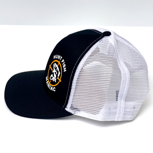 Black & White 'Hunt Fish Maniac' Logo Trucker Hat