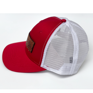 Red & White 'Hunt Fish Maniac' Leather Banner Logo Baseball Hat