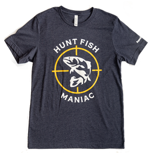 Heather Navy 'Hunt Fish Maniac' Logo Crewneck Tee front view